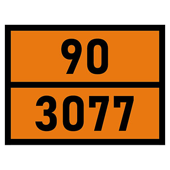 Табличка «Опасный груз 90-3077», Вещество твердое опасное для окружающей среды, Н.У.К. (светоотражающий металл с рельефом, 400х300 мм)